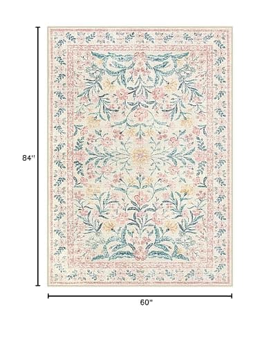 Wonnitar Pink Rugs for Nursery, 5x7 Washable Rug for Bedroom Girls, Boho Soft Floral Carpet Non Slip, Indoor Ultra-Thin Floor Carpet for Baby Kids Room Living Room Dorm Decor thumbnail 2