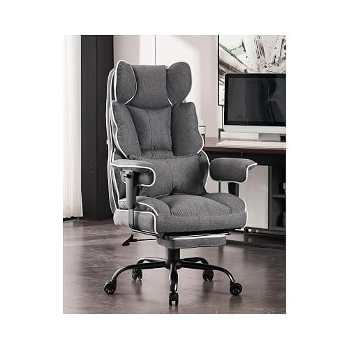 Efomao Fabric Office Chair, Big and Tall Office Chair 400 lb Weight Capacity, High Back Executive Office Chair with Foot Rest, Ergonomic Office Chair for Back Pain Relief, Gray - Image 1