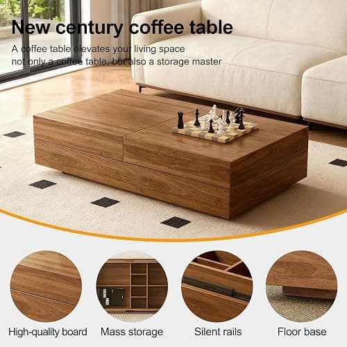 Pajiasen Mid-Century Modern Farmhouse 47.2-81.8" Expandable Coffee Table，Adjustable Center Table with Large Storage for Living Room, Walnut thumbnail 9
