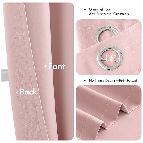 MIULEE Baby Pink Blackout Curtains for Girls Bedroom Living Room 63 Inches Long 2 Panels, Nursery Thermal Insulated Room Darkening Drapes Solid Grommet Top Noise Reducing Window Curtains 40x63 Inch thumbnail 4