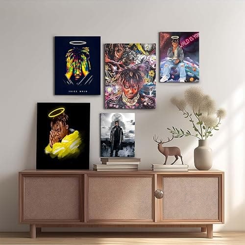B.B.F MAKE Juice WRLD Canvas Wall Art Pop Rapper Sitting on World Poster Cosmic Picture Artwork, Music and Galaxy Aesthetic Wall Decor for Living Room Bedroom Game Room Bar Studio, Framed 11x14inch thumbnail 2