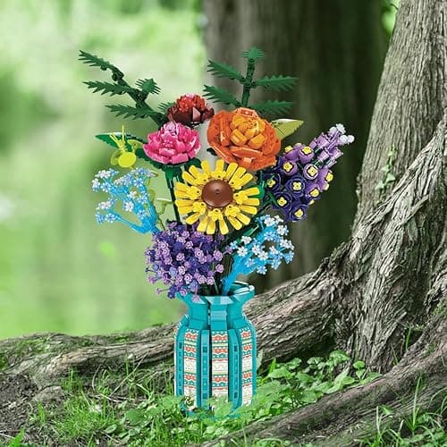 BlockPro Flowers Bouquet Building Blocks Set with Vase, Roses, Sunflower, Hyacinth, Hydrangea, Flower Set for Adults, Teen Girls, Home, Office Decor, Valentine's 1853pcs thumbnail 2