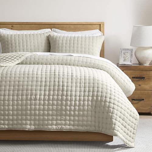 WDCOZY Beige Queen Size Quilts Bedding Sets with 2 Pillow Shams - Image 1