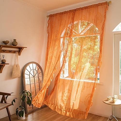 LIVING ROOM: Orange Sheer Lace Curtains thumbnail 6