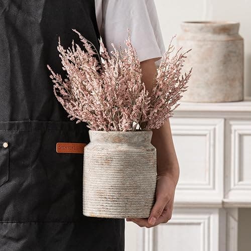 Rustic Utensil Holder for Kitchen Countertop - 6.5 inch Ceramic Utensil Crock Farmhouse Cooking Utensil Organizer for Spatula, Spoon (S-Rustic) thumbnail 4