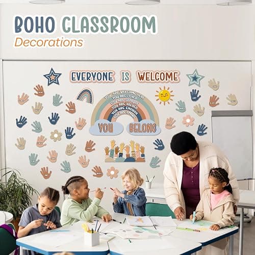 4E's Novelty 46 Pcs Everyone is Welcome Boho Classroom Bulletin Board Sets, with 30 Hands - Boho Welcome Bulletin Board Set, Motivational Boards Decorations thumbnail 3