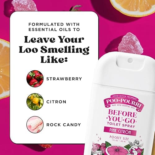 Poo-Pourri Before-You-Go Pocket Toilet Spray, Travel Essentials, Pink Citron, 1 Fl Oz, Up to 50 Uses, On-The-Go Bathroom Odor Deodorizer with Essential Oils, TSA Approved Size thumbnail 7