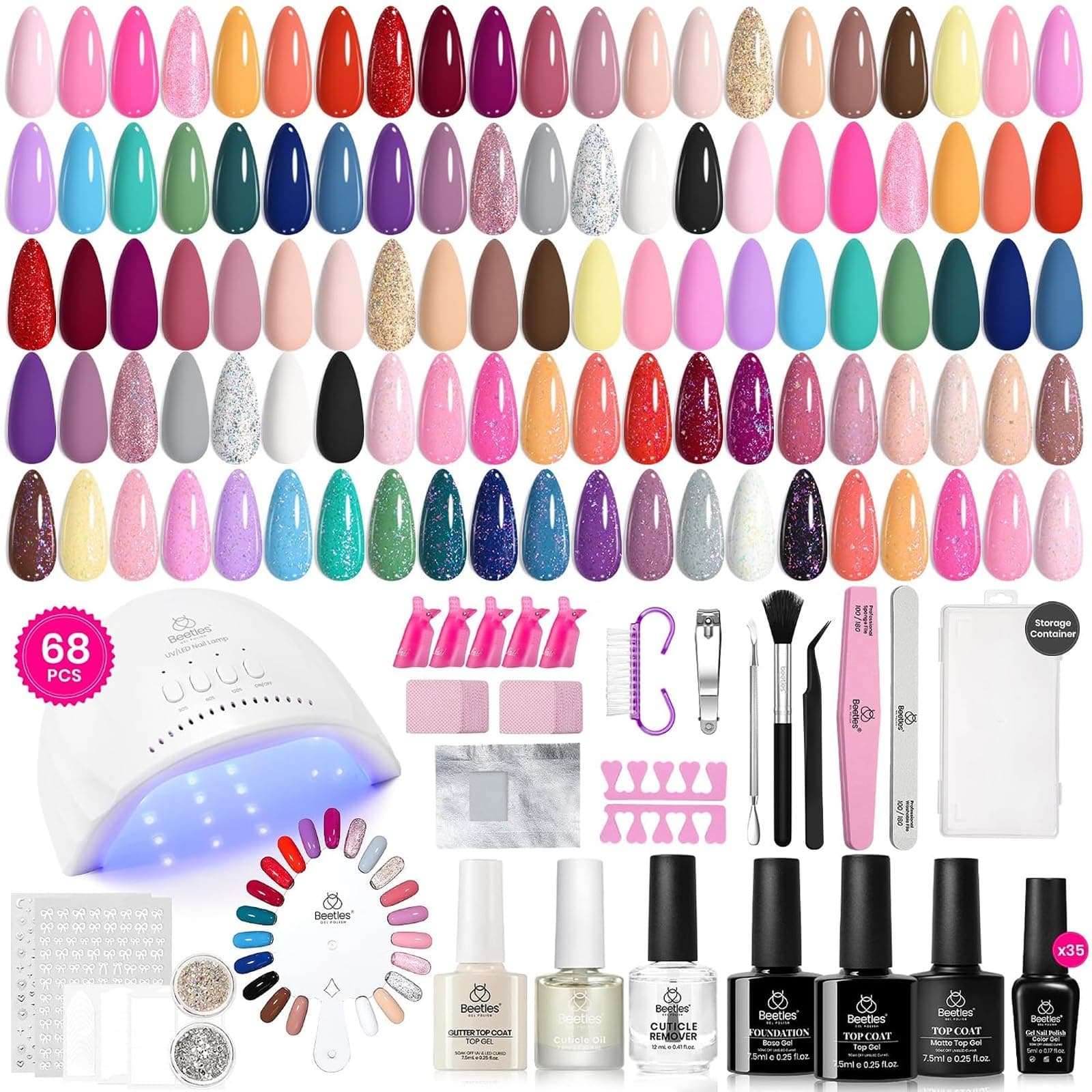 Beetles Gel Nail Polish Kit with UV Lamp 35 Colours 68 Pcs Starter Set thumbnail 7