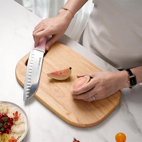 Astercook Knife Set, Kitchen Knives Set with Block and Sharpener 15 Pcs German Stainless Steel Knives Sharp Blade Dishwasher Safe Deba Knives with Ergonomic Handle, Crystal Pink thumbnail 8
