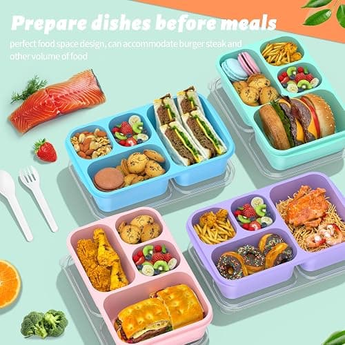 Enstphjoy Bento Lunch Box - 4 Pack, Snack Box Containers Meal Prep Container Microwave Safe, Lunch Box of 4-Compartment, Bento Box Adult Lunch Box, Dishwasher Safety (PP(B/P/G/P)) thumbnail 2