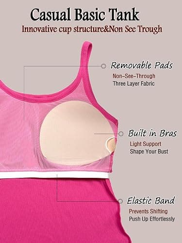 Danysu Women's Tank Tops with Bulit in Bras Scoop Neck Ribbed Fitted Knit Crop Halter Tops Spaghetti Strap Camisole thumbnail 4