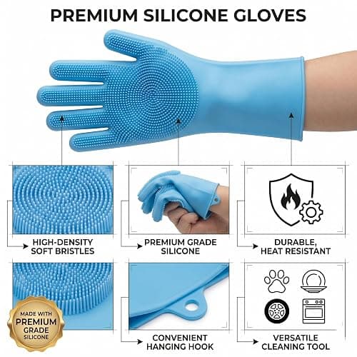 NVNAN Dog Bath Gloves for Washing, Pet Grooming Gloves with Shampoo Brush, Dog Bath Brush for Dogs and Cats, Essential Dog Bath Supplies (1 Pair, Blue) thumbnail 5