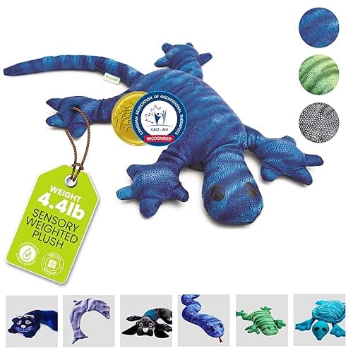 manimo Weighted Lizard Stuffed Animal for Kids & Adults - Stuffed Therapy Lizard Sensory Lap Pad - Stress Relief Pillow Pet Toy for Shoulder, Chest & Legs - Perfect at Home, School (Blue 2 Kg) - 2 kg - Lizard | Blue