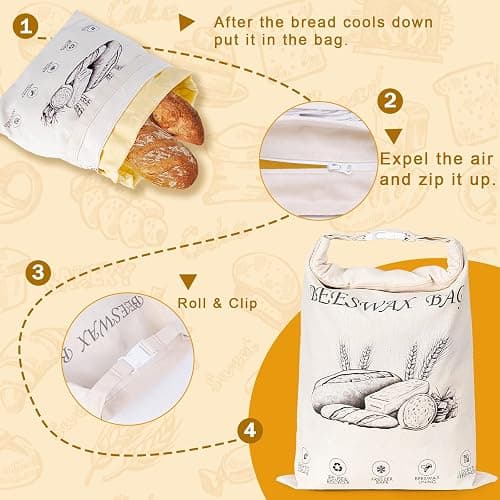 2-Pack Reusable Beeswax Bread Bags for Sourdough & Homemade Bread，Cotton Waxed Bags Keeps Fresh Longer(Navy Bloom) thumbnail 5