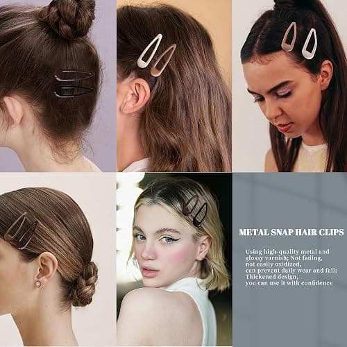 Cptots 20 PCS Metal Snap Hair Clips Water Drop No Slip Barrettes for Women Bright Small Hair Clips For Thick And Thin Fine Hair,Black Beige Brown,1.97 x 0.5 In. thumbnail 7