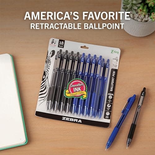 Zebra Pen Z-Grip Retractable Ballpoint Pen, Smooth-Flowing Black and Blue Ink, 1.0mm Medium Point, School & Office Supplies, Ideal for Note-Taking, Journal and Planner Use, 18-Pack (22018amz) thumbnail 3