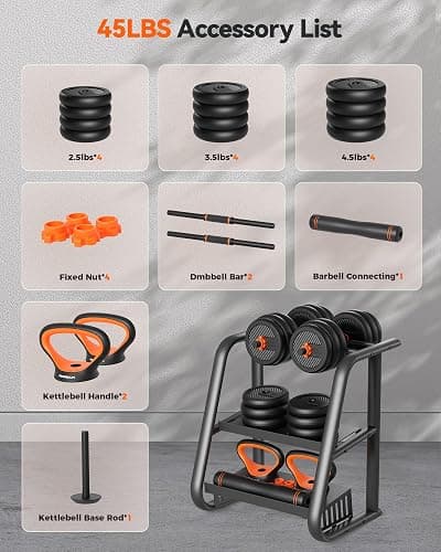FEIERDUN Adjustable Dumbbells, 20/30/40/45/70/90lbs Free Weight Set with Connector, 5 in1 Dumbbells Set Used as Barbell, Kettlebells, Push up Stand, Weight Plate, Fitness Exercises for Home Gym Suitable Men/Women thumbnail 8