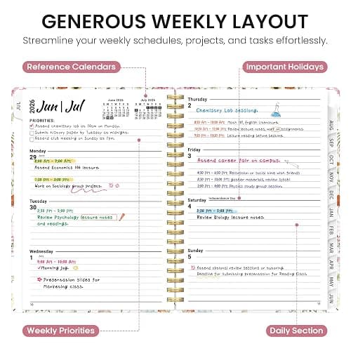 Taja Planner 2026-2027, Jul 2026-Jun 2027 Monthly & Weekly Calendar Planner | 6.3" x 8.5", Hardcover Academic Calendar, Teacher Student Agenda Book with Tabs, School Office Supplies, Wildflowers thumbnail 4