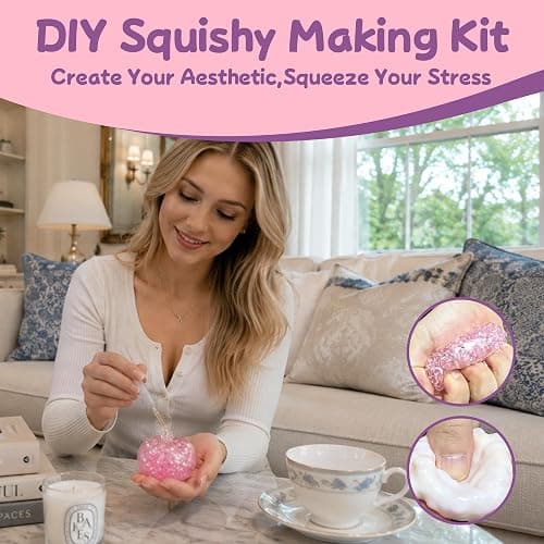 Stress Balls Squishy Making Kit: DIY Squishies Fidget Toys Adults | 12 TPR Skins 6 Fillers Air Pump Expander Tool for Squish Maker for ASMR Sensory Relief thumbnail 2