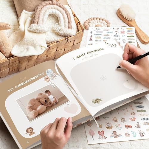 Hyggartn Baby Memory Book – My First Year Journal with Stickers (84 Pages) Gender-Neutral Keepsake for Boys & Girls Thoughtful Gift for New Parents - Cute little pattern thumbnail 6