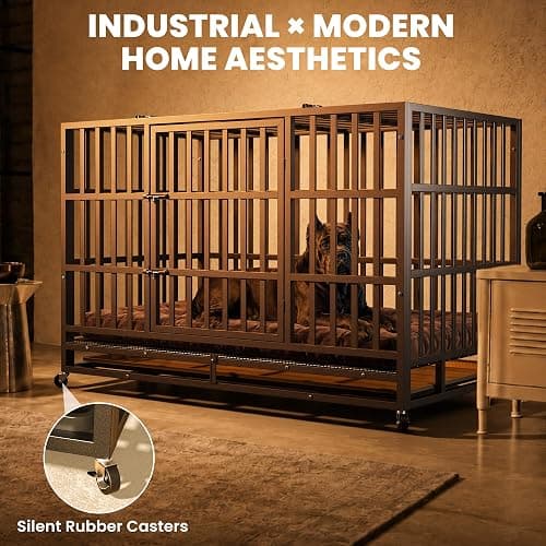 Hiwokk 48 Inch Heavy Duty Dog Crate, Indestructible Kennel for Large Dogs | 38-96" for Small to All Breeds Dogs | Escape Proof Latch | Removable Tray | Chew-Proof Steel | Lockable Wheels | Easy-Clean thumbnail 5