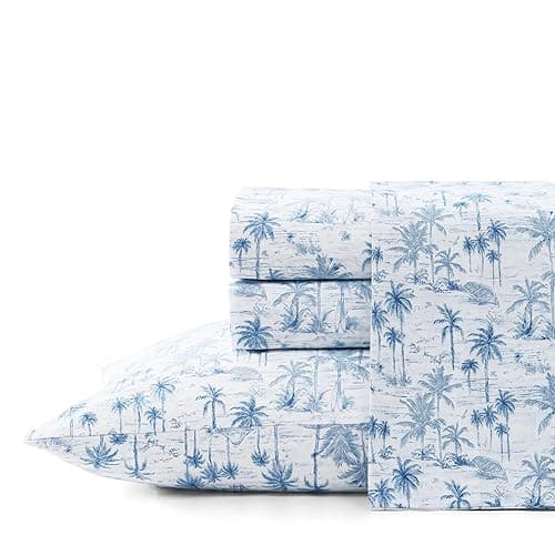 Tommy Bahama - Queen Sheets, Super Soft Cotton Percale Bedding Set with Matching Pillowcases, Crisp & Cool, Coastal Room Essentials (Surfside Blue, Queen) - Image 1