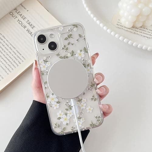 ZTOFERA for iPhone 13/14 Magnetic Case Compatible with Magsafe,Aesthetic Floral Pattern Design Cute for Girl Women,Anti-Drop Protective Hard Phone Cover for iPhone 13/14-Big White Flower thumbnail 6