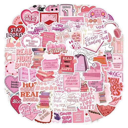Zoruam Bookish Pink Cartoon Waterproof Reusable Stickers, 120pcs for Kindle, Scrapbook, Water Bottles, Laptops (120 Pink) - Image 1