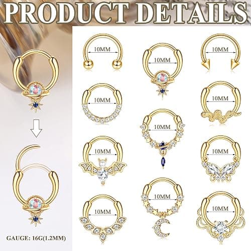 Morfetto 16G Septum Anneaux Septum Bijoux Septum Piercing Bijoux Mignon Serpent Papillon Septum Anneau Daith Boucles d'oreilles thumbnail 2