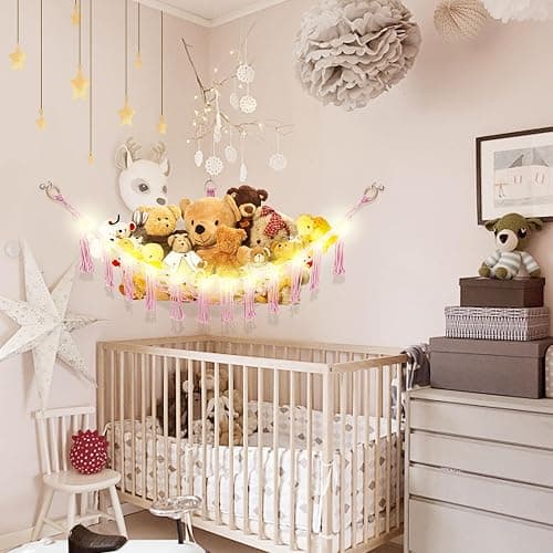 CERETIA Hammock for Stuffed Animals with LED Light, Kids Room Decor Corner, Pink thumbnail 4