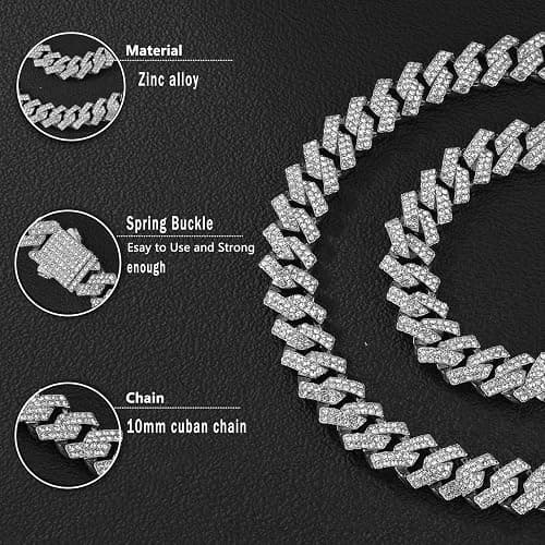 Saintda Cuban Link Chain for Men Women Iced Out Silver/Gold/Rose Gold Miami Cuban Necklace Bling Diamond Chain Hip Hop Jewelry with Gift Box thumbnail 4