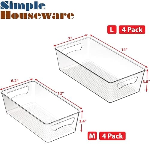 Simple Houseware Pantry Bins Storage Organizer, 8 Packs (4 Medium & 4 Large) thumbnail 3