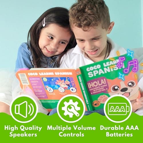 Coco Learns Spanish Vol. 3 — Interactive Sound Board Book for Toddlers 1-3, Bilingual English & Spanish Songs & Music, Talking Musical Book, Musical Toy Gift for Babies & Kids thumbnail 6