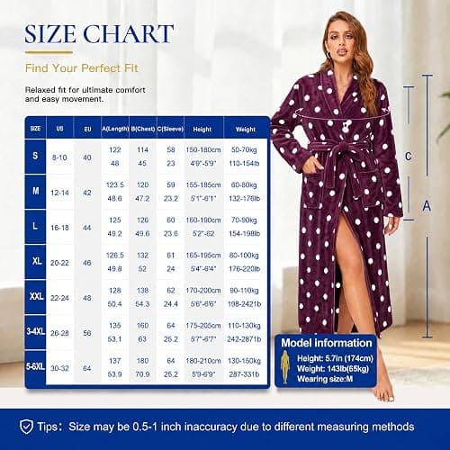 RONGTAI Womens Bathrobe Ladies Fleece Plush Warm Long Robes thumbnail 5