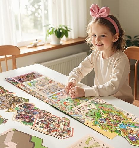 DIY 3D House Stickers, 4 Sets Fun DIY Stickers Scene Make Your Own Mini House Cute Cartoon Animal Scene Stickers for Kids Adult Sticker Art Relief Stress Pass The Time- Large Size thumbnail 7