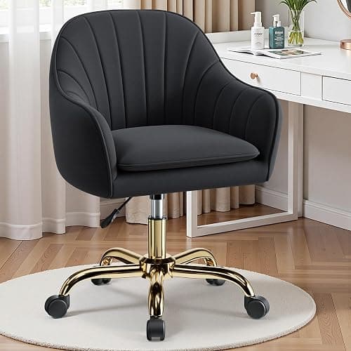 BestEra Vanity Chair with Wheels, Comfy Home Office Desk Chairs Adjustable Modern Velvet Makeup Vanity Chairs for Bedroom Living Room-Black thumbnail 2