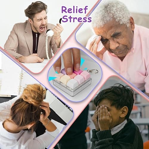 2 Pack 9 in 1 Keyboard Fidget Toy, Keyboard Fidget Keychain Anti-stressKeyboard Decompression Button Finger Clicker Toys Stress Relief Fidget Gifts (Mix Blue Pink) thumbnail 6