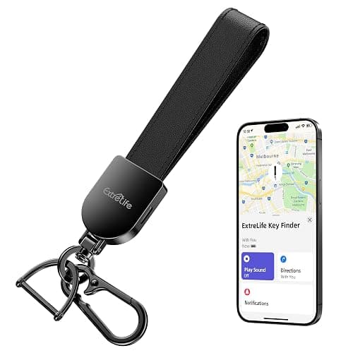 Keychain, Works with Apple Find My, Leather Key Chain with GPS Tracker | Car Keychain for Women and Men, Car Key Fob Holder, Anti-Lost Smart Keys Finder, Rechargeable, Black - Image 1