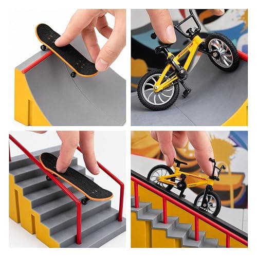 14-in-1 Fingerboard Skate Park Toy Set for Kids with 8 Skateboards and Bike | Modular fingerboard skatepark, Multiple layouts, Smooth-edge ABS ramps, Half pipe and rails, Fits most standard fingerboards thumbnail 5