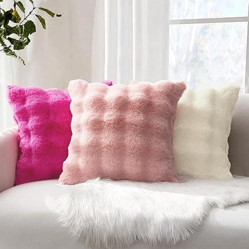 MIULEE Plüsch Kissenbezug 50x50 cm Kissenbezüge Flauschig Kissen Sofakissen Fell Beide Seiten Kurze Wolle Dekokissen Luxus Square Kissenhülle für Sofa für Schlafzimmer Waschbar Deko Cremeweiß 2er Set thumbnail 3
