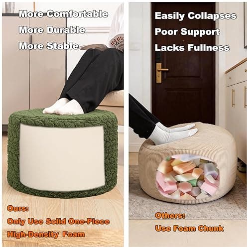Round Pouf Ottoman 20 x 20 x 14 Inches Boho Poof Home Decor Floor Pouffe Ottoman Foot Rest for Couch Sofa Bean Bag Chairs Living Room Bedroom (Green) thumbnail 8