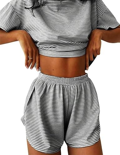 Kistore Summer 2 Piece Pajamas Sets Short Sleeve Sleepwear Pjs Lounge Split Short Sets - Image 1