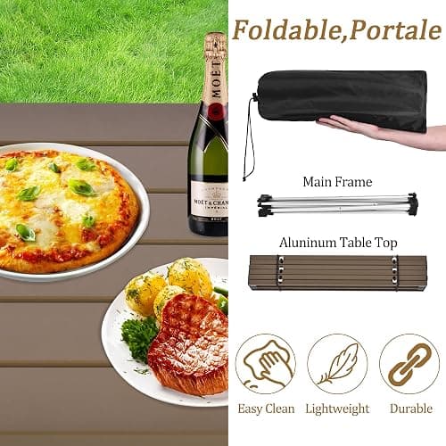 Grope Small Folding Camping Table with Aluminum Table Top, Beach Table for Sand with Carrying Bag,Prefect for Outdoor, Picnic, BBQ, Cooking, Festival (Coffee-M) thumbnail 4