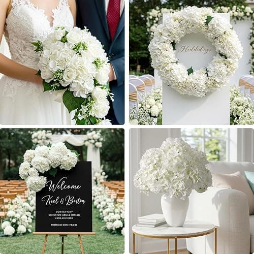 Auihiay 10PCS Hydrangea Artificial Flowers, Faux White Flowers | for Wedding Centerpieces, DIY Bouquets, Bridal Shower, Floral Decor Home Decoration with Stems thumbnail 7