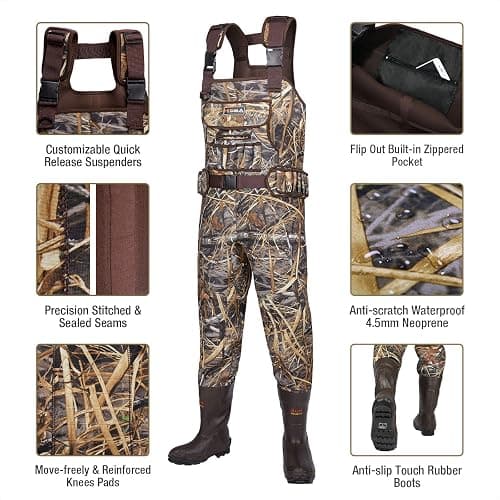 HISEA Chest Waders for Men, Hunting Wader with 800G Insulated Boots, 4.5mm Neoprene Waterproof Mens Camo Bootfoot Waders thumbnail 2