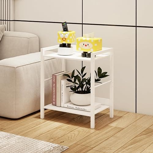 Side Table, Small End Table 17 inch, Narrow Nightstand Bedside Table for Bedroom, Sofa Entryway Table for Livingroom, Black Outdoor Coffee Table, White thumbnail 2