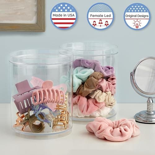 STORi Bella Tall Scrunchie Holder | Stackable Clear Plastic Container (Set of 2) Round Vanity Storage Organizers with Lids for Hair Accessories & Beauty Supplies | Made in USA thumbnail 4