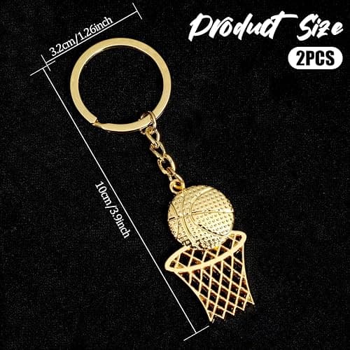 YQQYG 2 PCS Basketball Keyring, Metal Basketball Hoop Keyring, Gold Balls Keychain Silver Sports Keychains, Mini Basketball Backpack Gifts for Boys Men thumbnail 2