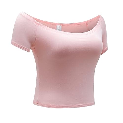 OThread & Co. Women's Off Shoulder Short Sleeve Crop Top Comfy Basic Stretch Layer Shirt thumbnail 3