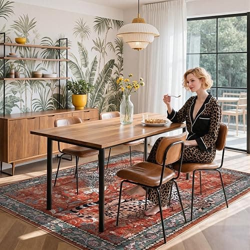 Moynesa Leopard 5x7 Area Rug, Boho Washable Living Room Rug, Non Slip Rugs for Bedroom, Ultra Thin Vintage Soft Stain Resistant Throw Floor Carpet for Office Dining Room, Rust thumbnail 6